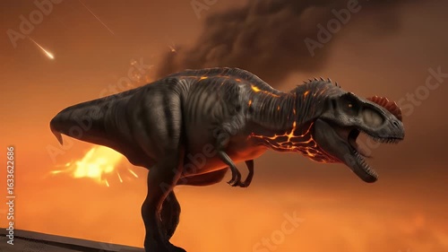 T rex running from meteorite impact dinosaur prehistoric disaster