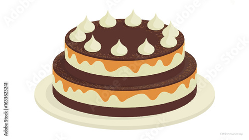 Three tier layered cake with chocolate caramel and vanilla cream filling perfect for celebrations