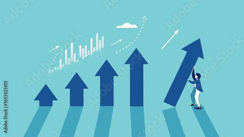 effort to reach business growth, business success or increase performance, career growth or effort to succeed concept, improvement or growing business, businessman build growth graph chart