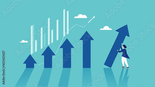 effort to reach business growth, business success or increase performance, career growth or effort to succeed concept, improvement or growing business, businessman build growth graph chart