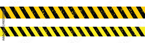 Warning strip road sign background. Yellow black safety caution warning grunge stripe frame vector illustration background.
