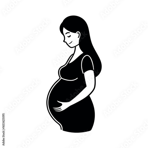 Smiling expectant mother holding her belly