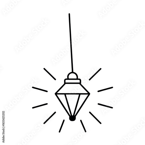 Hanging lamp icon with rays of light