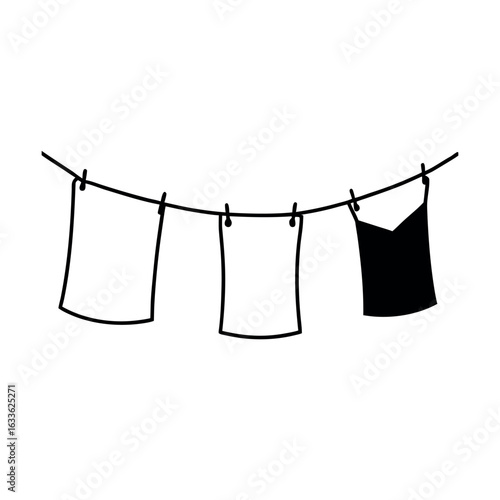 Row of laundry hanging on a clothesline doodle.