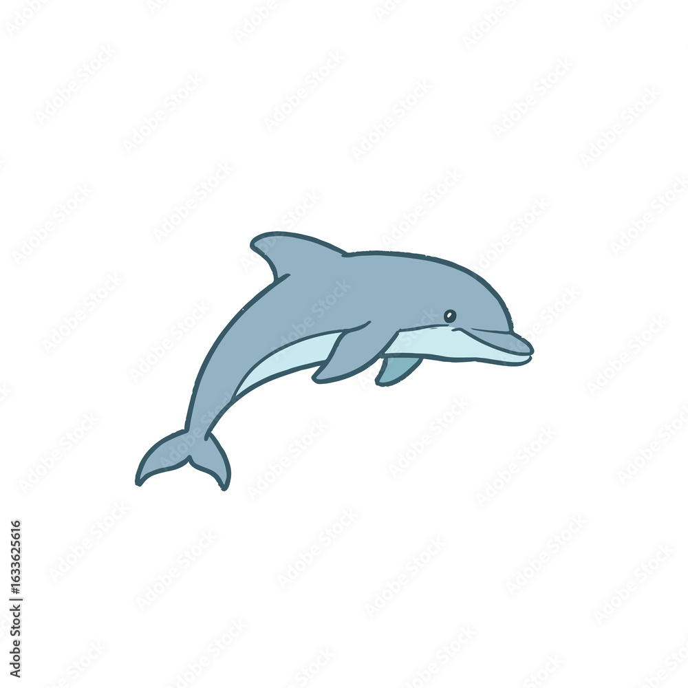 Fototapeta premium Cute Cartoon Dolphin in a Jumping Pose.