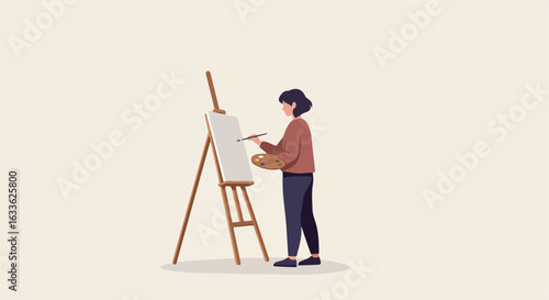 Woman painting on easel