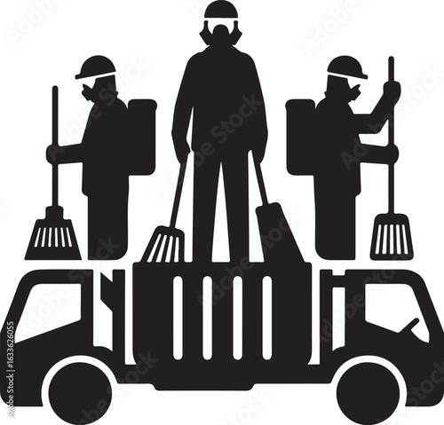 Silhouette Collection of Garbage Men Performing Waste Management Tasks
