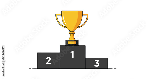 A gold trophy on a black winner's podium numbered 1, 2, and 3