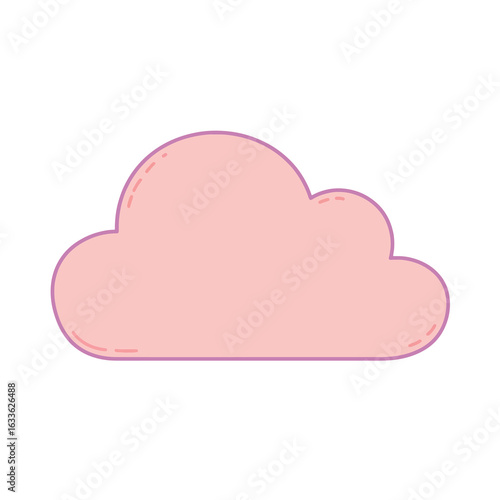 Cute Pink Cartoon Cloud with Purple Outline.
