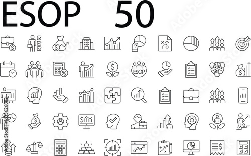 A set of line icons related to ESOP. Editable stroke.