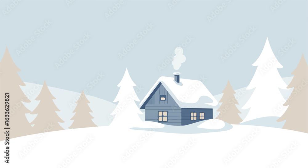 Fototapeta premium Snowy cabin nestled in winter