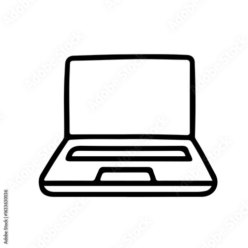 Simple black line icon of a laptop. Ideal for remote work, freelance, online job, digital workspace, and office technology concepts. Isolated vector illustration on white background