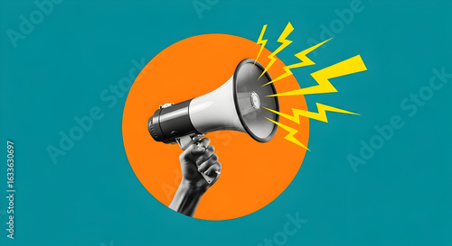 Make a bold statement with powerful megaphone announcement, perfect for marketing campaigns, social activism, and urgent public service announcements with dynamic impact