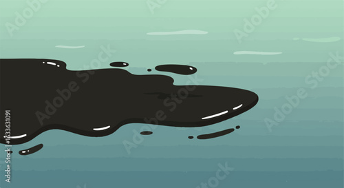 Black spill, pollution spreads across water with waves
