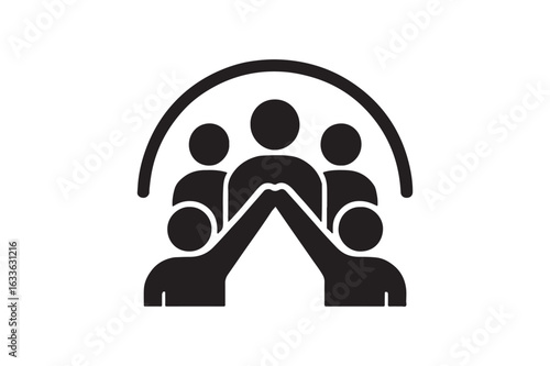 Volunteer group teamwork silhouette vector art illustration on white background