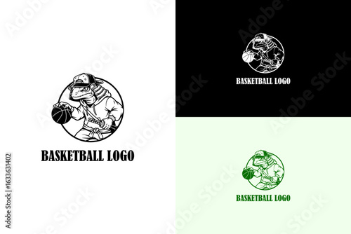 illustration of samurai lizard playing with basketball, icon, vector logo for basketball players, basketball team badge, basketball club, sports, athletic, basketball league, and more