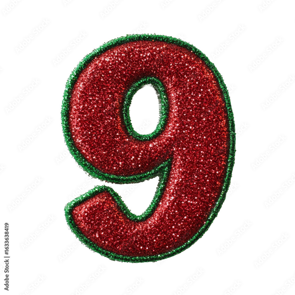 Fototapeta premium glitter red green christmas color style metallic 9 alphabet letter balloon Realistic 3D on white background.