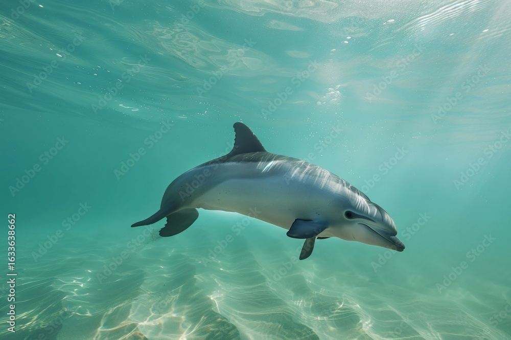 Fototapeta premium Vaquita Swimming Underwater – Rare Endangered Porpoise in Natural Habitat