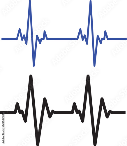 Heartbeat pulse line in blue and black, a symbol of life and health, vector illustration