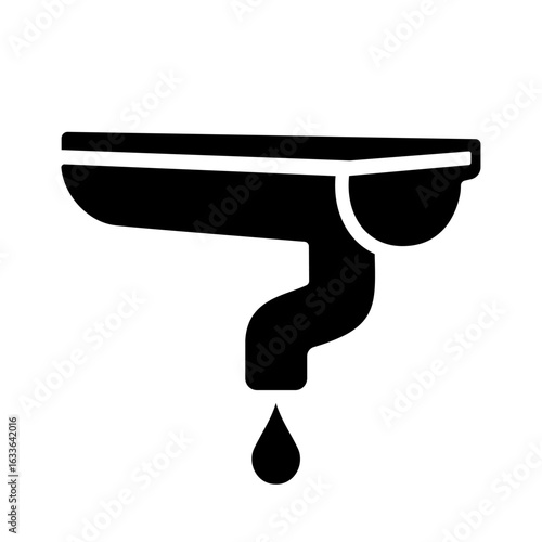 Roof gutter icon for rainwater drainage on houses 