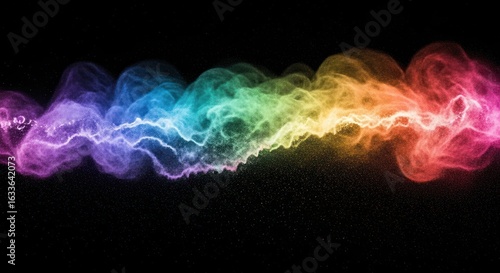 Abstract spectrum of colorful energy cloud particles on black background