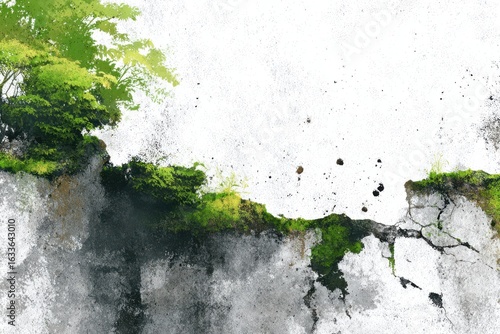 Green life finds new footing reclaiming cracks and crumbling walls with on transparent background