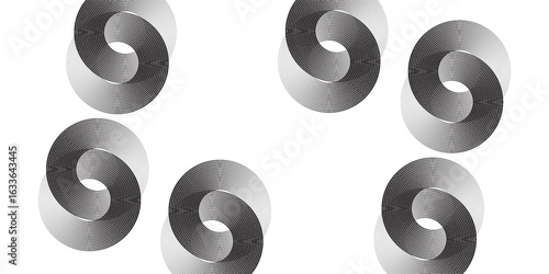 A collection of concentric white and black circles. A collection of radial or sonar sound wave rings. A collection of radar, target, dashed line, and halftone icon symbols, modern, Eps 10.