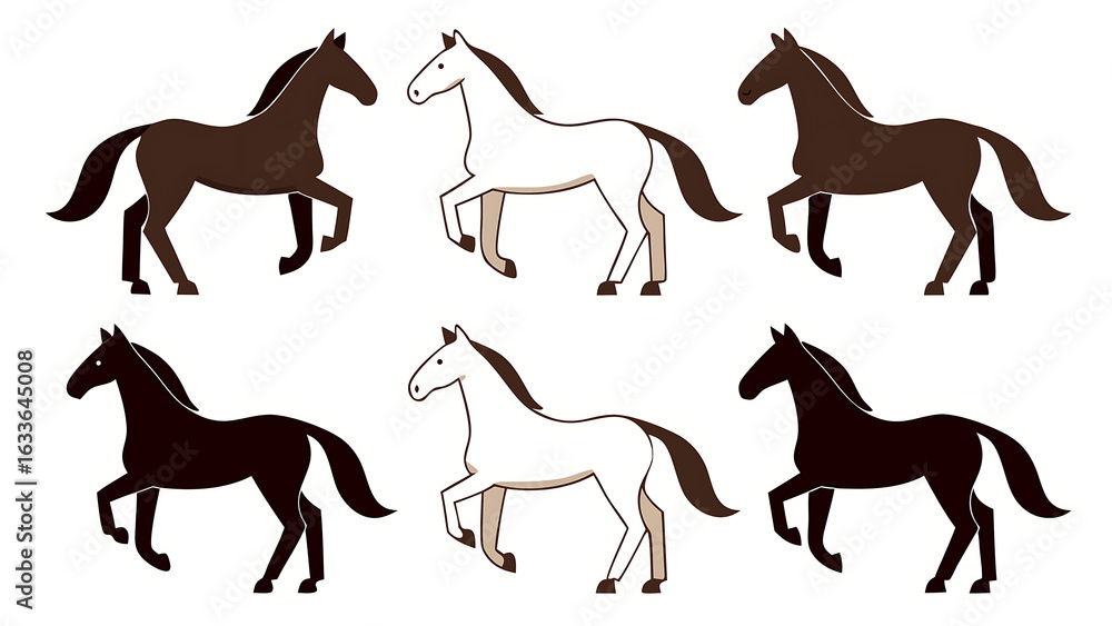 Obraz premium Collection of six horses in various poses and colors