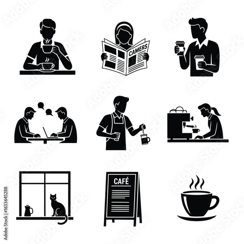 People enjoying coffee and cafe scenes drinking reading