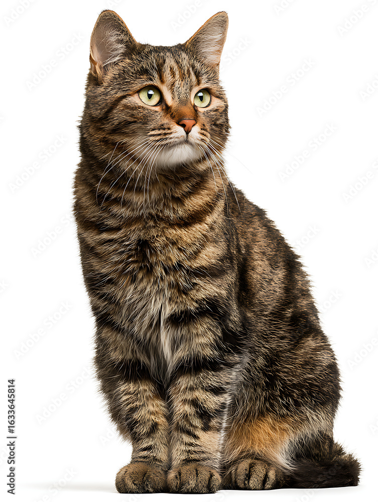 Obraz premium Large Brown and Black Tabby Cat Sitting – Isolated Pet Portrait