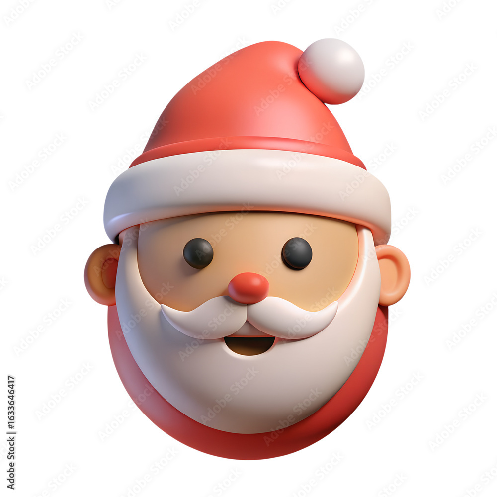 Fototapeta premium 3D Plastic Santa Claus Face Icon – Cute Shiny Cartoon Style for Christmas
