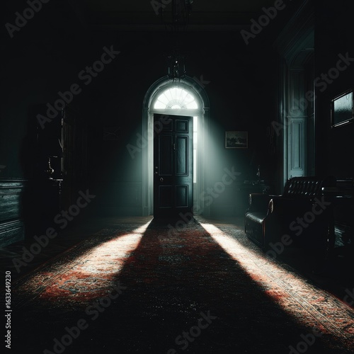 Dark room, open door, light rays (1)