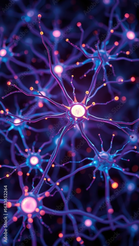 Fototapeta premium Neural Network Activity with Glowing Brain Connections, High-Resolution Concept Art 