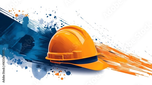 Orange Hard Hat with Blue and Orange Paint Splatter