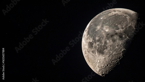 Dramatic Gibbous Moon in Dark Night Sky: High-Resolution Space Photography
