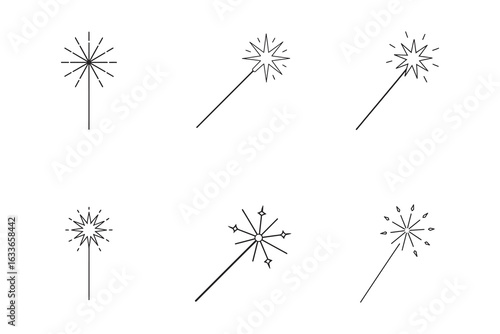 Magical sparkler wands vector set illustration of simple fairytale magic wands isolated on white background for party decorations or design elements