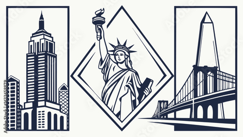new york city usa collection of icons and graphic