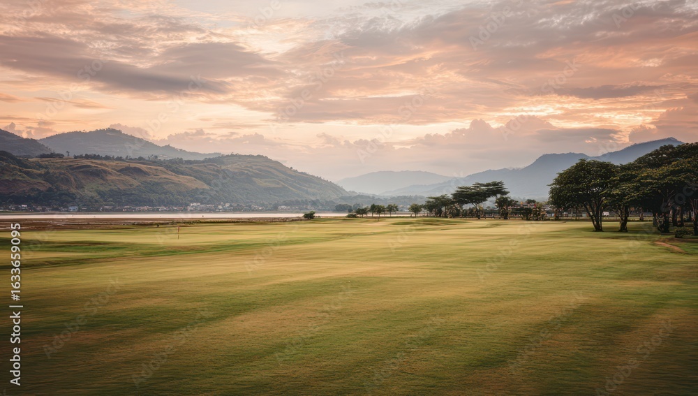 Fototapeta premium Scenic golf course at sunset