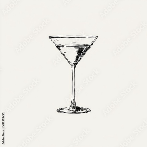 Hand-drawn martini glass, filled with liquid