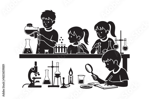 Children conducting science experiments in a laboratory