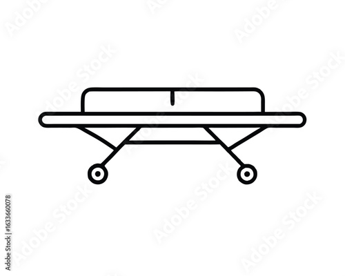 Clean outline illustration of a medical stretcher on a white background suitable for healthcare services