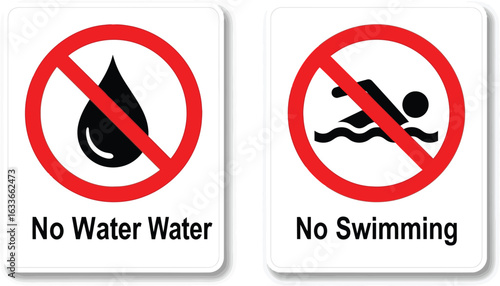 No water and no swimming sign isolated on white background, a prohibition symbol for safety and restriction, a graphic vector illustration