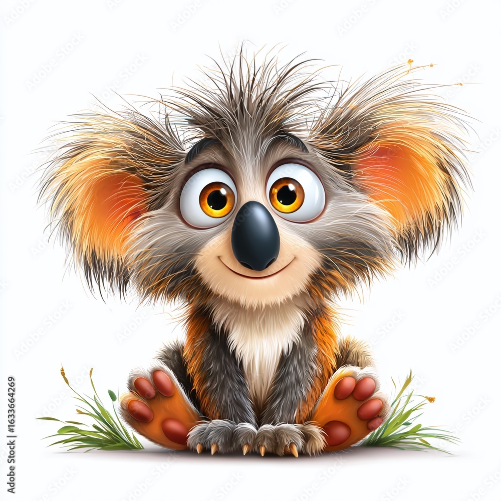 Obraz premium Adorable Cartoon Koala with Wild Fluffy Fur A Delightful Digital Illustration for Animal Lovers and Enthusiasts