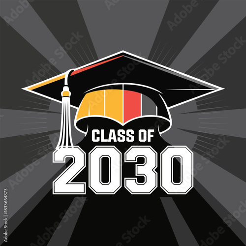 Class of 2030 school cap design with tassel and stars