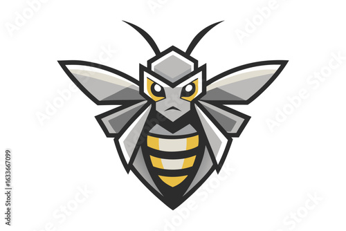 Angry stylized bee with yellow eyes is flying and ready to attack