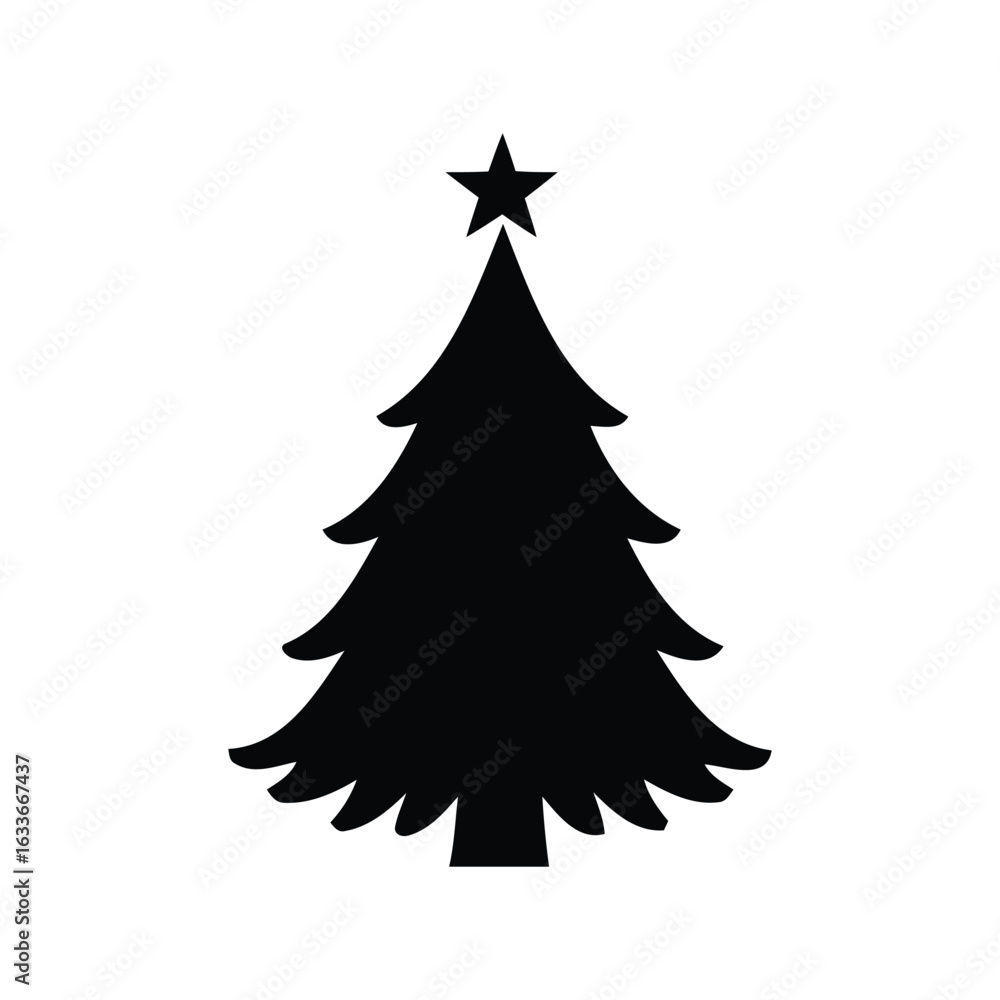 Obraz premium Black christmas tree silhouette vector illustration festive holiday icon winter season graphic