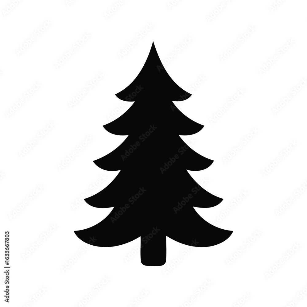 Fototapeta premium Black silhouette christmas tree vector illustration festive evergreen winter holiday icon isolated graphic