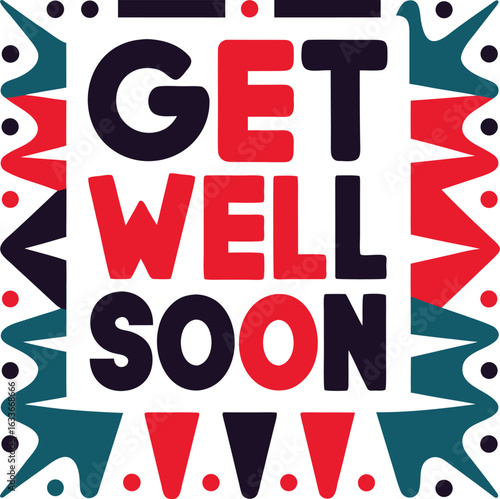 Get well soon typography design featuring encouraging words and positive sentiments isolated on transparent background