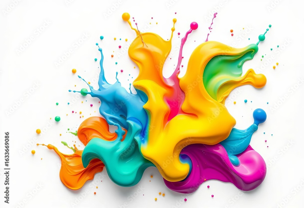Obraz premium Abstract colorful liquid shapes, geometric splashes & fluid forms on white background, elements, art