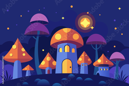 Treehouse Village Inside Glowing Mushrooms